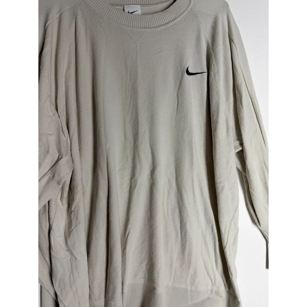 Nike Knit Sweater Mens 3XL Beige Cream Swoosh Crewneck Long Sleeve Pullover Top